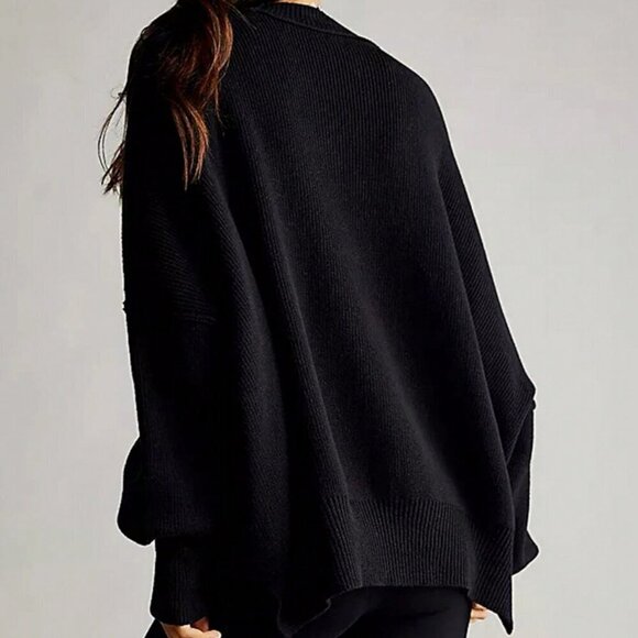 Black Casual Women's Drop Shoulder Split Hem knitSweater - Picture 2 of 4